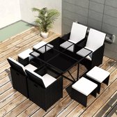 9-delige Tuinset met kussens poly rattan zwart
