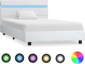 Bedframe met LED kunstleer wit 100x200 cm