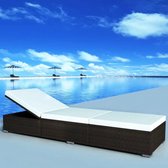 Ligbed met kussen poly rattan bruin