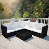 4-delige Loungeset met kussens poly rattan zwart (incl. Fleecedeken)