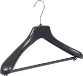 De Kledinghanger Gigant - 50 x Mantel / kostuumhanger kunststof zwart met schouderverbreding en broeklat, 38 cm