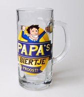 Bierpul - Papa's biertje Proost! - Gevuld met gele snoepmix - En een schuimkraag van witte snoepmix - In cadeauverpalling met gekleurd lint