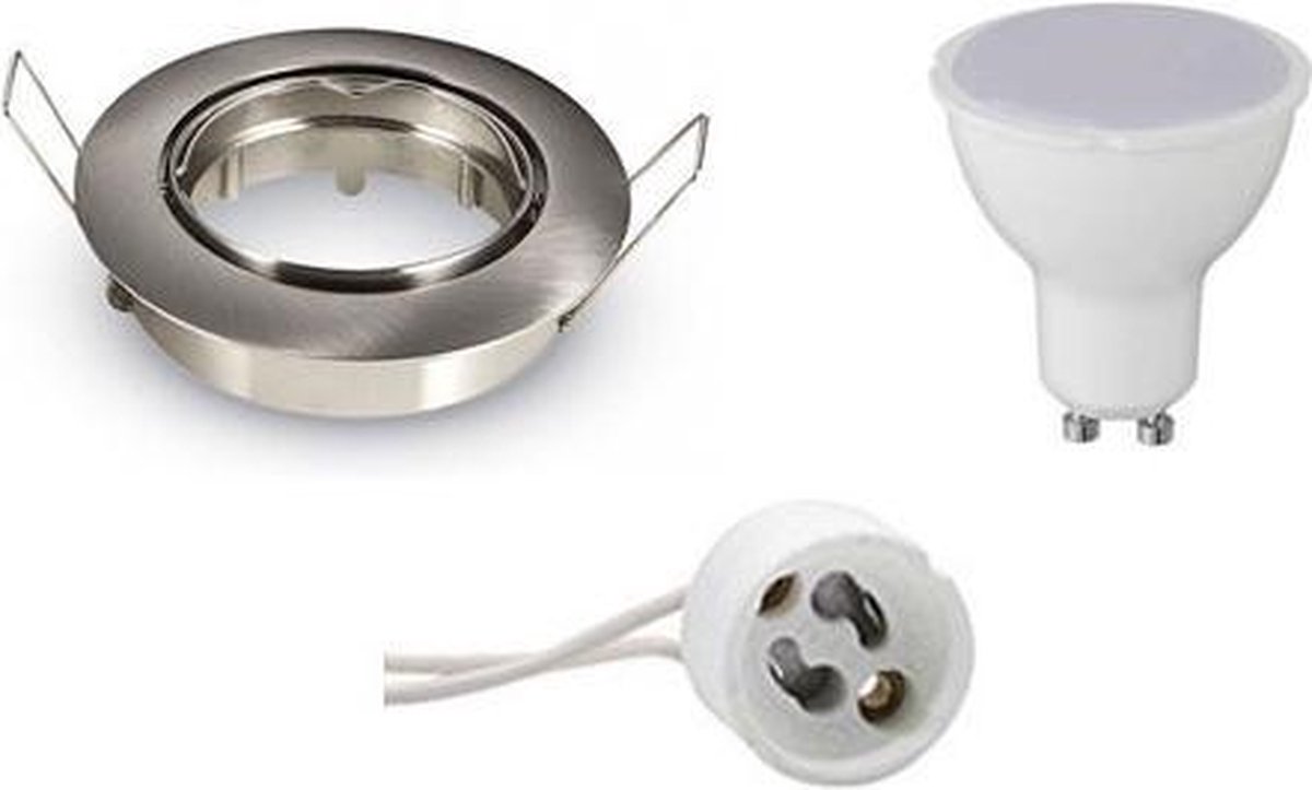 GU10 Inbouwspot Set - Mat Chroom - Inbouw Rond - Kantelbaar - 4W - Warm Wit 3000K - Ø82mm