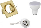 LED Spot Set - Trion - GU10 Fitting - Inbouw Vierkant - Mat Goud - 4W - Helder/Koud Wit 6400K - Kantelbaar 80mm - BES LED