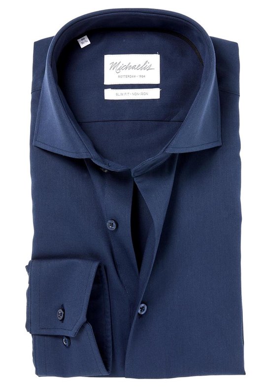 Michaelis Slim Fit overhemd - navy blauw Oxford - boordmaat 39