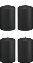 4x Zwarte cilinderkaarsen/stompkaarsen 5 x 8 cm 18 branduren - Geurloze kaarsen - Woondecoraties