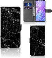 Bookcase Flip Case Geschikt voor Samsung Galaxy S20 Ultra Hoesje Marmer Zwart