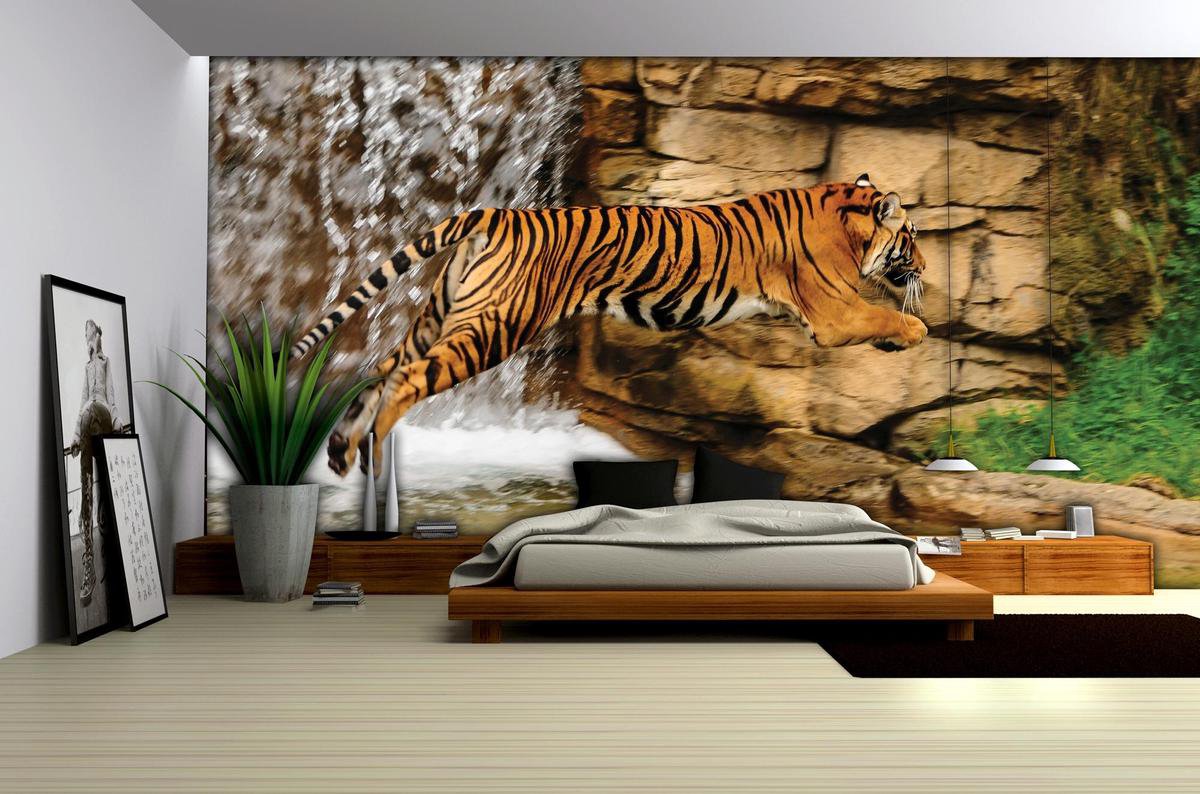 Tiger Waterfall Nature Photo Wallcovering