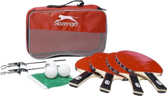 Tafeltennis/Ping Pong set met 4 batjes/4 ballen/1 net in opbergtas