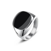 Zegelring met Zwarte Steen - Zilver Kleurig - 17-22mm - Ringen Mannen - Ring Heren - Valentijnsdag voor Mannen - Valentijn Cadeautje voor Hem - Valentijn Cadeautje Vrouw