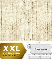 Hout behang EDEM 81108BR07 vliesbehang hardvinyl warmdruk in reliëf licht gestructureerd in shabby chic stijl mat crème beige bruin 10,65 m2