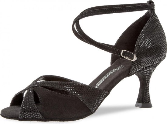 Chaussures de Salsa Open Toe Diamond 141-087-084 - Chaussures de danse pour femmes - Daim noir - Talon de 6,5 cm - Taille 36,5