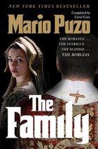 Couverture du livre "The Family" par Mario Puzo, avec une femme en costume d'époque et un homme en robe de prêtre.