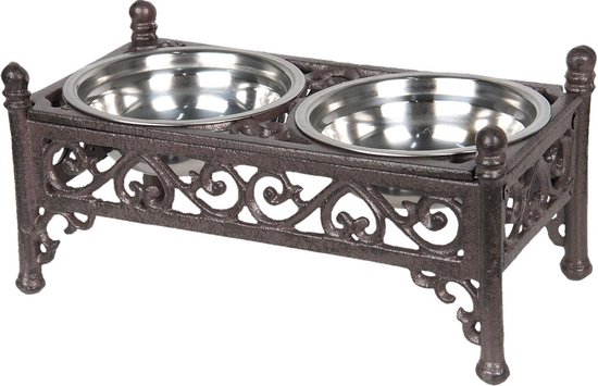 Clayre & Eef Bols d'alimentation pour chien 28x15x13 cm Marron Fer Rectangle Bols d'alimentation pour chat