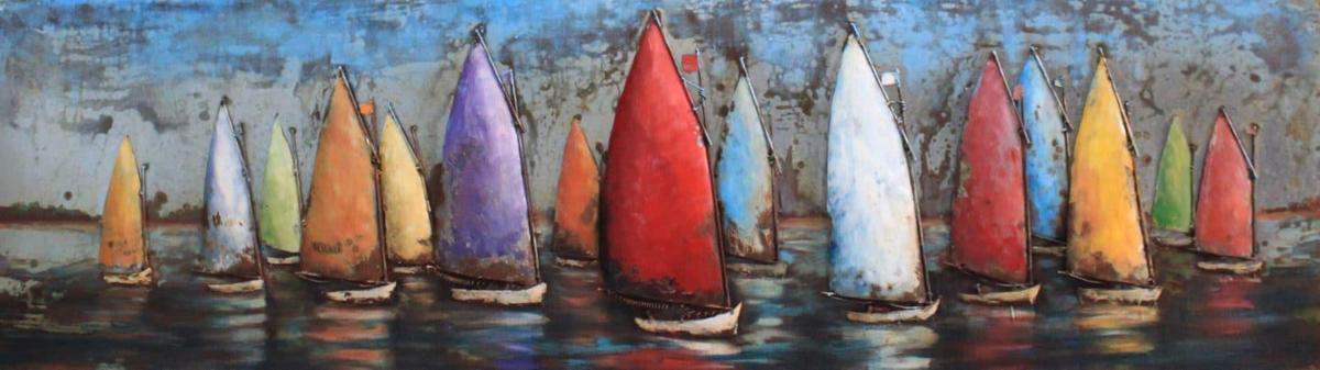 Schilderij - metaalschilderij - Zeilboten 50x180cm