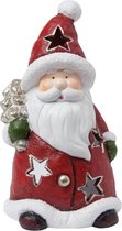 Clayre & Eef Theelichthouder Kerst Kerstman 6TE0147 12*10*22 cm - Meerkleurig Terracotta Waxinelichthouder Windlichthouder