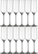 12x Champagneglazen/flutes transparant Carre 220 ml - 22 cl - Champagne glazen - Champagne drinken - Champagneglazen van glas
