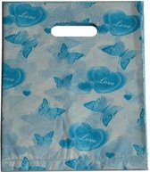 Plastic cadeau tasjes 25x20 vlinders blauw (100 stuks)
