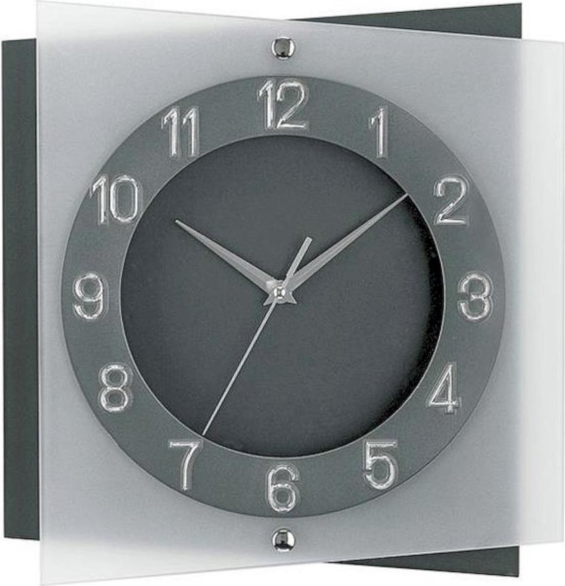 AMS W9323 - Klok - Analoog - Cijfers - Stil uurwerk - Vierkant - Natuursteen - Glas - 31x31x6 cm - Grijs Antraciet