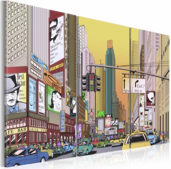 Bol Com Schilderij New York City Cartoon Iii Multi Gekleurd 3luik