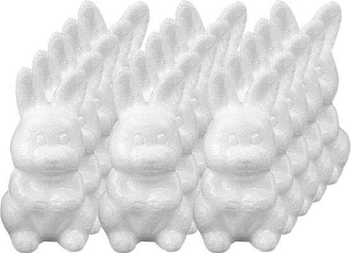 Afbeelding van product Merkloos / Sans marque  15x Piepschuim konijnen/hazen decoraties 8 cm hobby/knutselmateriaal - Knutselen DIY mini konijn/haas beschilderen - Pasen thema paaskonijnen/paashazen wit