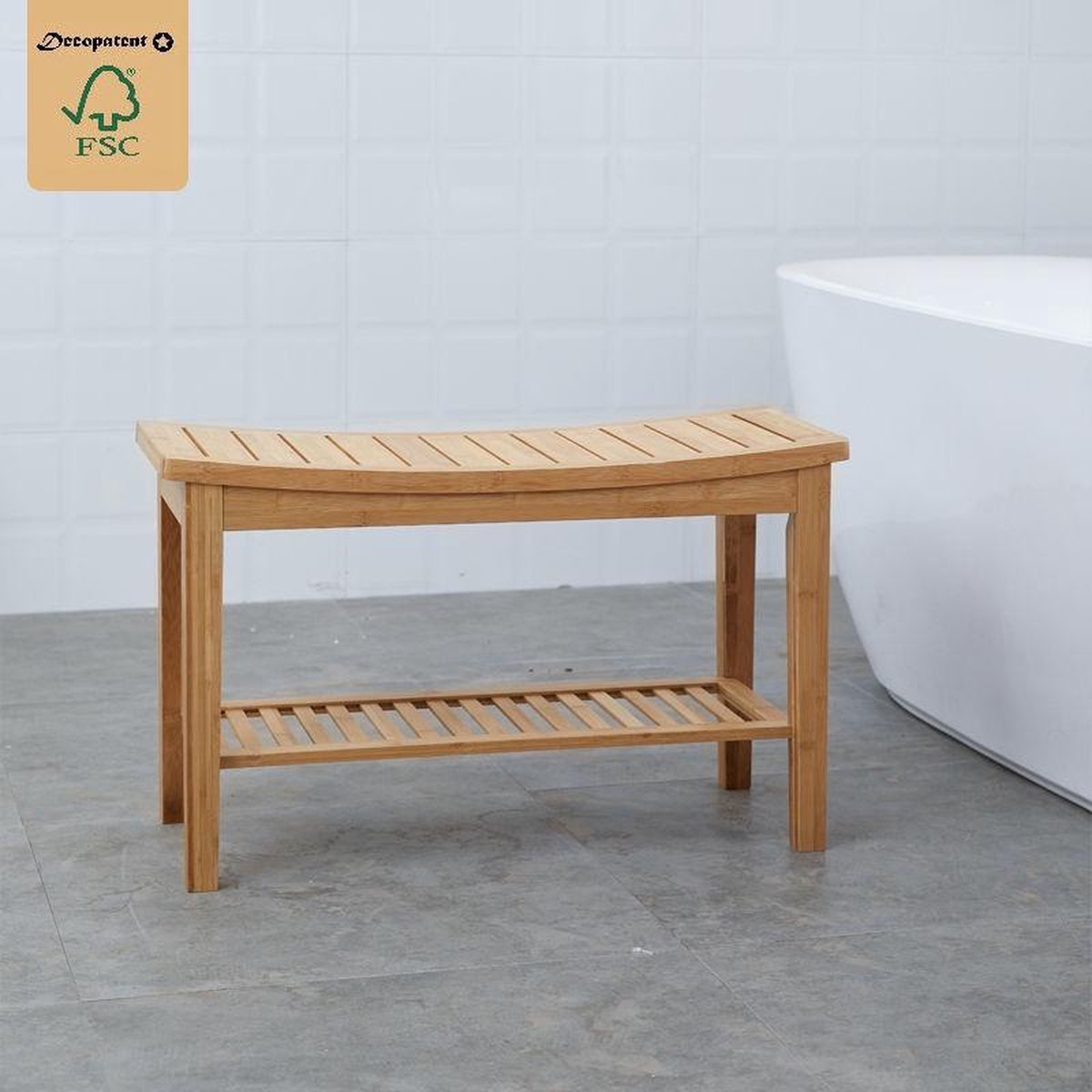Uitmaken Speels draad Decopatent® Stevig Badkamerbankje van bamboe hout - Stevig houten bankje  voor badkamer... | bol.com