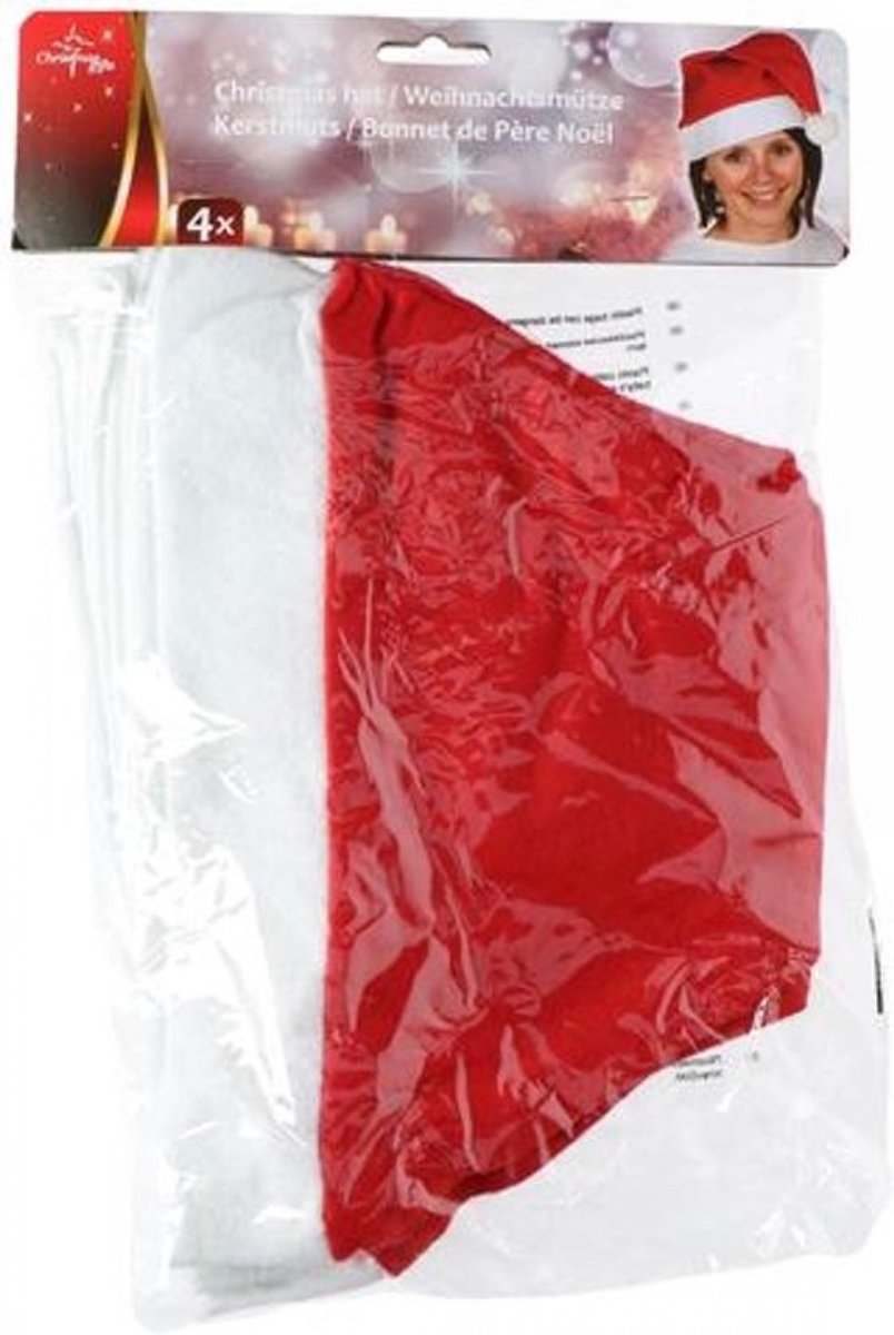 Christmas Gifts Kerstmuts 29 Cm Polyester Rood/wit 4 Stuks