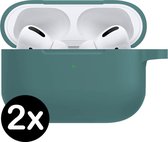 Hoes geschikt voor Apple AirPods Pro Case Siliconen Hoesje - Mignight Green - 2 PACK