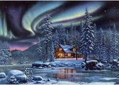 Diamond Painting Winter landschap noorderlicht 60x80cm. (Volledige bedekking - Vierkante steentjes) diamondpainting inclusief tools