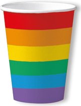 40x Gay pride thema bekertjes regenboog 200 ml - Papieren wegwerp servies - Regenbogen Gay Parade versieringen/decoraties