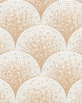 Steen tegel behang Profhome BA220043-DI vliesbehang hardvinyl warmdruk in reliëf gestempeld in tegel patroon glimmend beige wit 5,33 m2