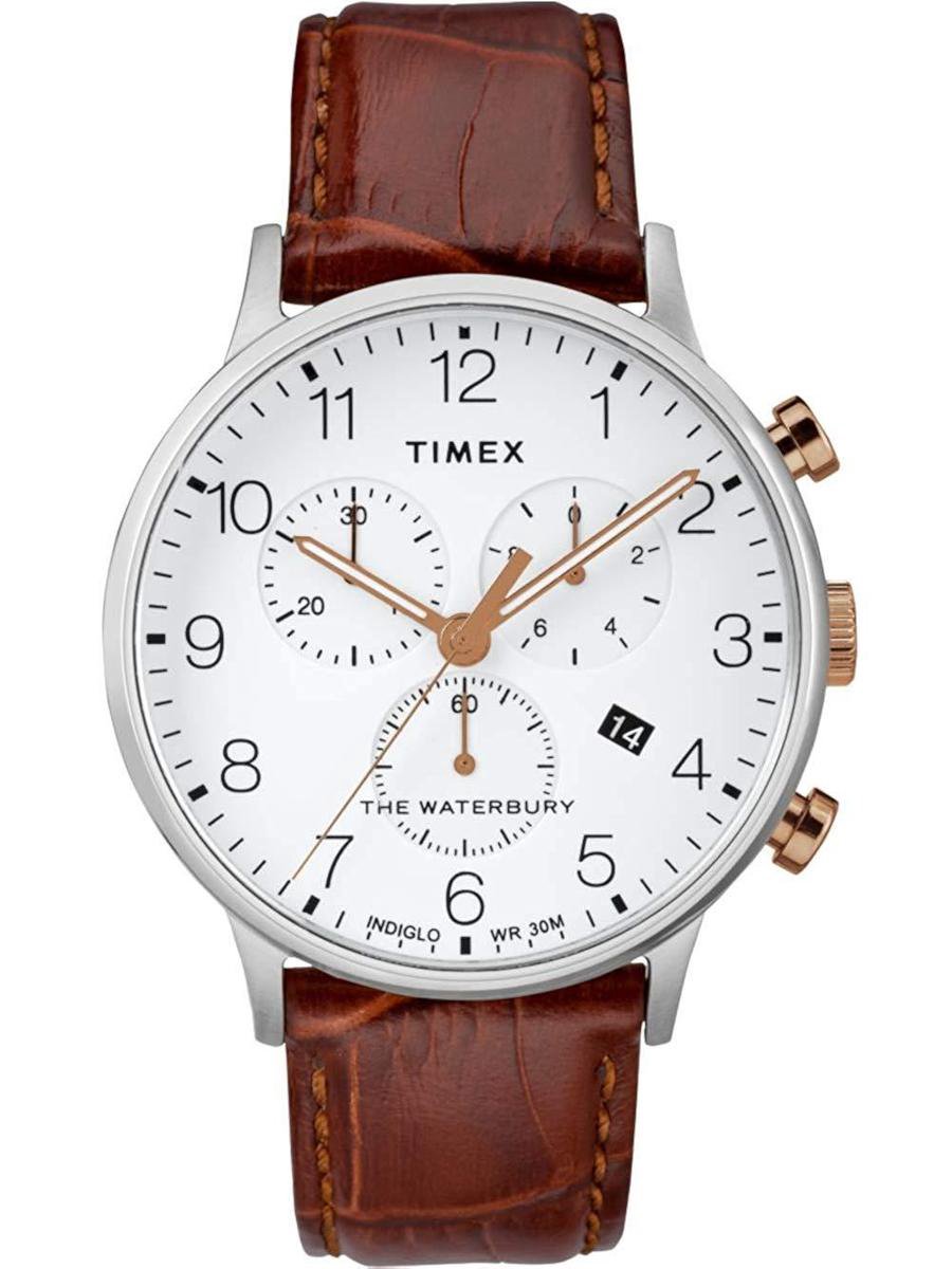 Timex Classic Chrono TW2R72100 Horloge - Leer - Bruin - Ø 40 mm