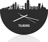 Skyline Klok Tilburg Zwart hout - Ø 40 cm - Stil uurwerk - Wanddecoratie - Meer steden beschikbaar - Woonkamer idee - Woondecoratie - City Art - Steden kunst - Cadeau voor hem - Cadeau voor haar - Jubileum - Trouwerij - Housewarming - WoodWideCities