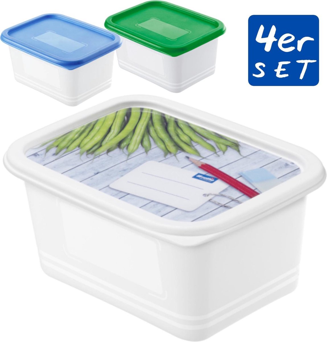 Rotho Domino Diepvriesdozen Etiket Decor 4x0.75L Wit