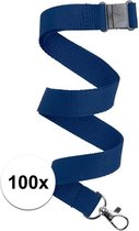 100x Donkerblauw keycord/lanyard met karabijnhaak sleutelhanger 50 cm - Polyester keycords/sleutelkoord