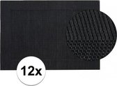12x Placemat gevlochten zwart - Afneembaar kunststof - 45 x 30 cm