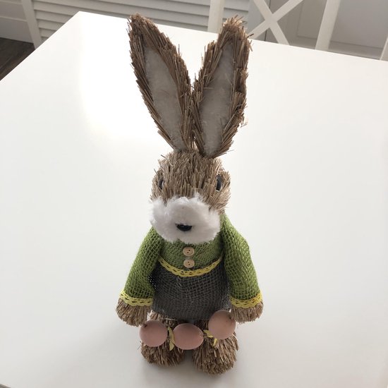 2 Stuks Paashaas Decoratie Strofiguur Met Vaas En Gitaar - Unieke Pasen Konijnen