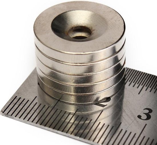 Super sterke Neodymium Magneten - Rond met Gat - N50 20x3mm - 5 Stuks - GWS