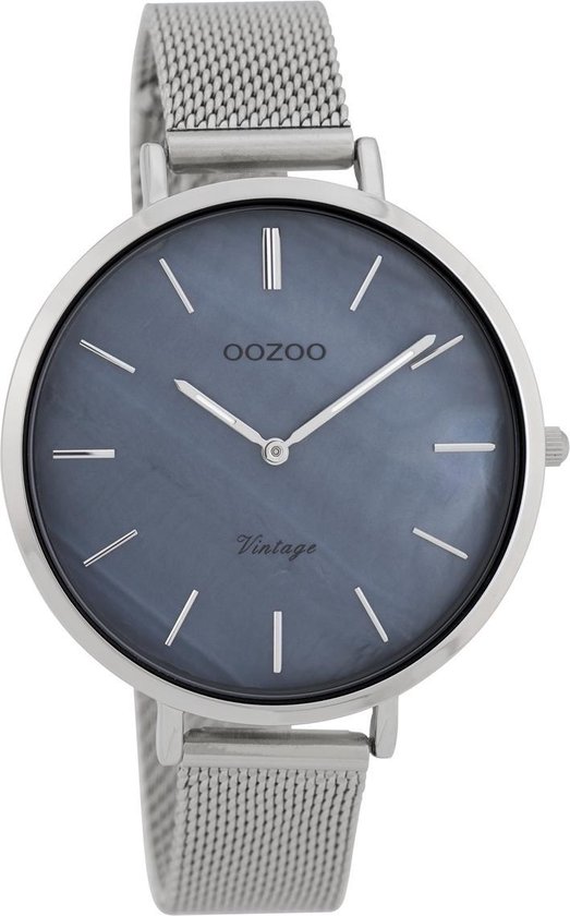 Zilverkleurige OOZOO horloge met zilverkleurige metalen mesh armband - C9390