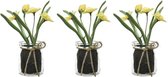3x Gele Narcissus/narcissen kunstplanten 15 cm in glazen pot - Kunstplanten/nepplanten -  Pasen/voorjaar versiering/decoratie