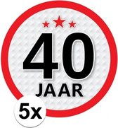 5x 40 Jaar leeftijd stickers rond 15 cm - 40 jaar verjaardag/jubileum versiering 5 stuks