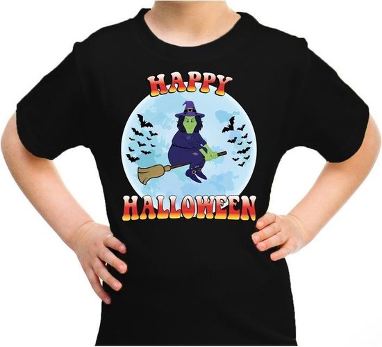 Halloween Happy Halloween heks verkleed t-shirt zwart voor kinderen - horror heks shirt / kleding / kostuum 146/152