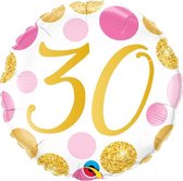 Qualatex - Folieballon 30 Jaar Pink en Gold Dots 45 cm
