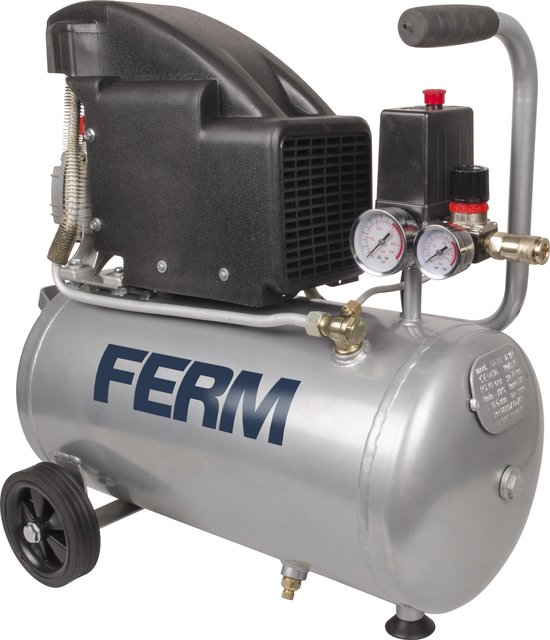 FERM Compressor – 1100W – 24 Liter – Max. 8 bar – Incl. Universele snelkoppeling & 2 Manometers
