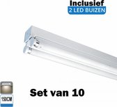LED Buis armatuur 150cm - Dubbel | Inclusief LED buizen - 4000K- Koel Wit (Set van 10 stuks)