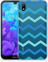 Housse en Cuir Etui de Protection pour Huawei Y5 (2019) Coque Téléphone Zigzag Blauw