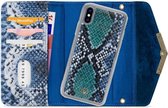 Mobilize Telefoonhoesje geschikt voor Apple iPhone XS Hoesje | Mobilize Gelly Velvet Uitneembare 2in1 Clutch | Pasjeshouder voor 3 Pasjes | Telefoonhoesje voor Pinpas / OV Kaart / Rijbewijs - Royal Blue Snake | Blauw