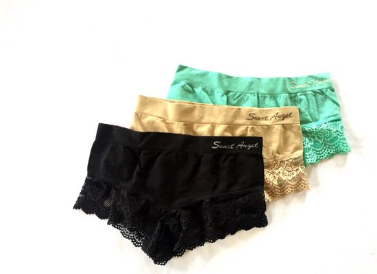 Multipack 3x Hipster dames - Sweet angel - Groen Huidskleur en Zwart -  Boxershort Dames | bol.com