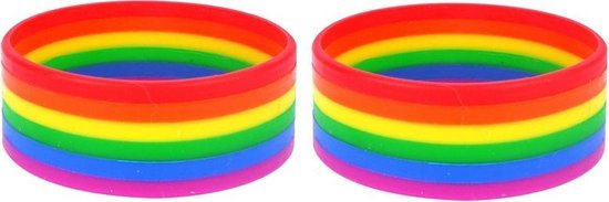 2x Regenboog gay pride kleuren siliconen armbandje 20 cm - Regenboogvlag  LHBT accessoires | bol.com