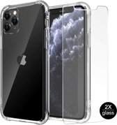 iPhone 11 Pro Hoesje Anti-Shock TPU Siliconen Soft Case + 2X Tempered Glass Screenprotector